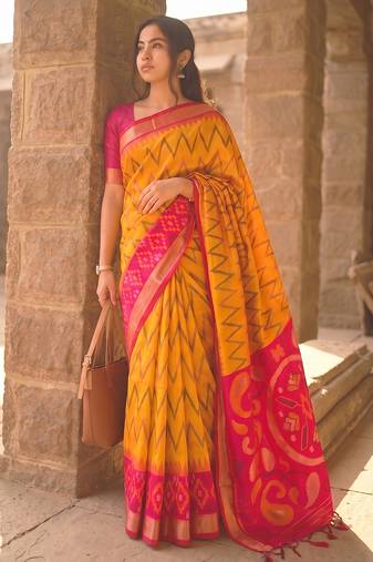 mustard color soft silk blend smart designer sophisticated rich looks saree