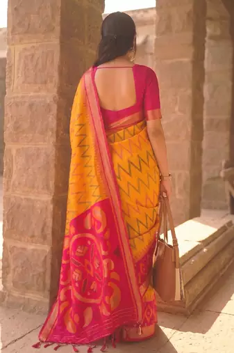 mustard color soft silk blend smart designer sophisticated rich looks saree