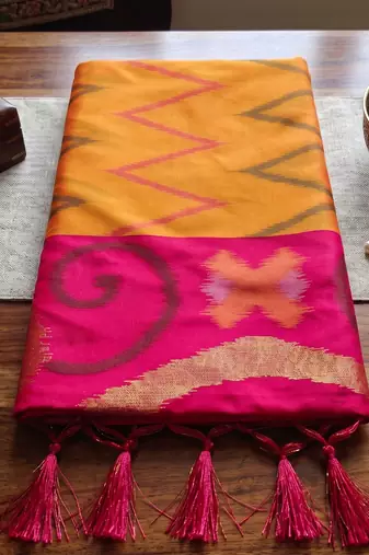 mustard color soft silk blend smart designer sophisticated rich looks saree
