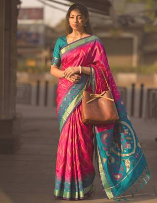 pink color soft silk blend smart designer sophisticated rich looks saree 1