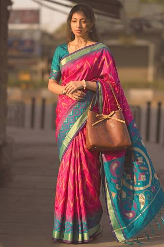 pink color soft silk blend smart designer sophisticated rich looks saree