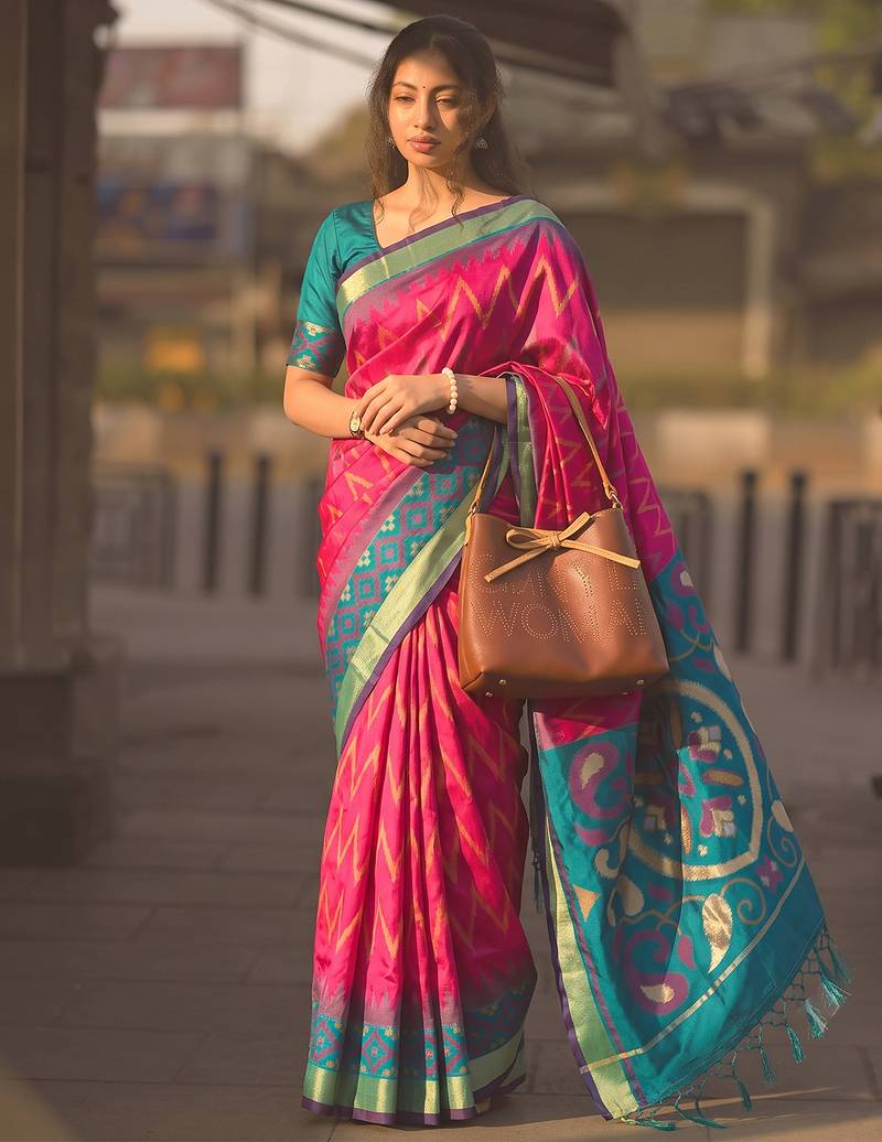 pink color soft silk blend smart designer sophisticated rich looks saree
