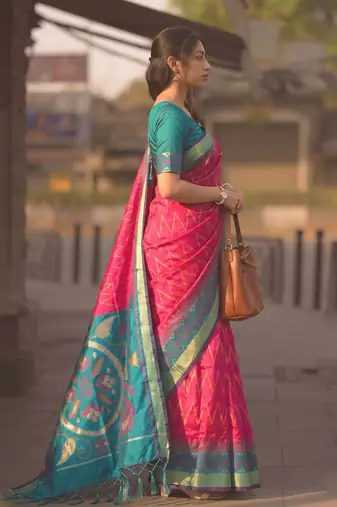 pink color soft silk blend smart designer sophisticated rich looks saree