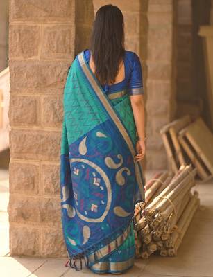 sea green color soft silk blend smart designer sophisticated rich looks saree 2