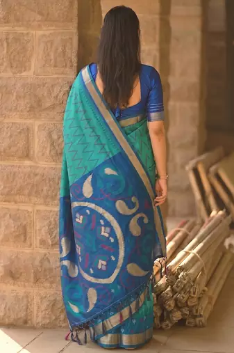 sea green color soft silk blend smart designer sophisticated rich looks saree