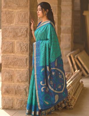 sea green color soft silk blend smart designer sophisticated rich looks saree 3