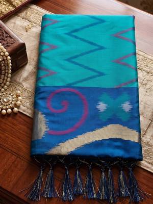 sea green color soft silk blend smart designer sophisticated rich looks saree 4