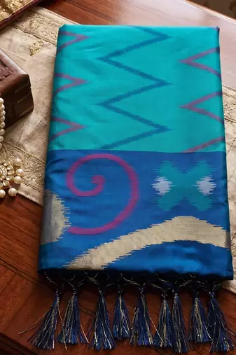 sea green color soft silk blend smart designer sophisticated rich looks saree