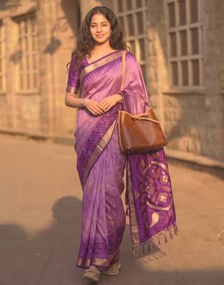 lavender color soft silk blend smart designer sophisticated rich looks saree 1