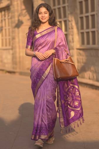 lavender color soft silk blend smart designer sophisticated rich looks saree