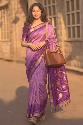 lavender color soft silk blend smart designer sophisticated rich looks saree