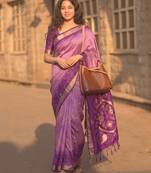 lavender color soft silk blend smart designer sophisticated rich looks saree