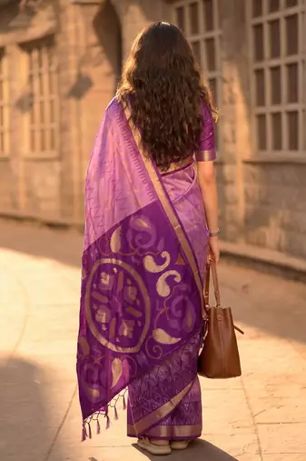lavender color soft silk blend smart designer sophisticated rich looks saree