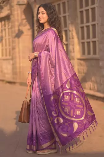 lavender color soft silk blend smart designer sophisticated rich looks saree