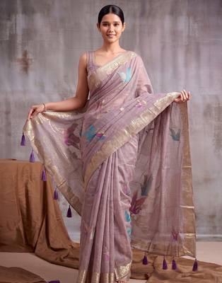 Purple color smart  cotton blend fancy woven designer saree 1