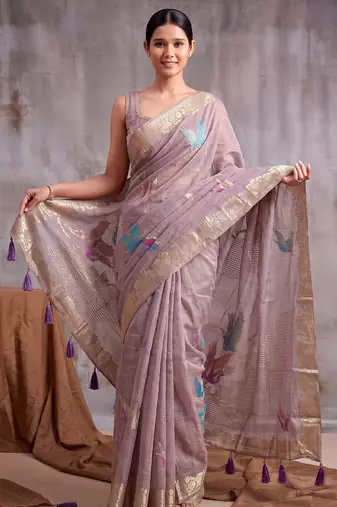 Purple color smart  cotton blend fancy woven designer saree