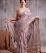 Purple color smart  cotton blend fancy woven designer saree
