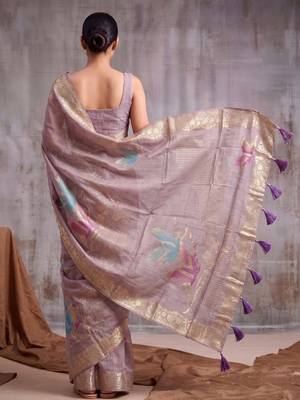 Purple color smart  cotton blend fancy woven designer saree 2