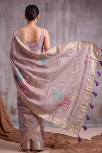 Purple color smart  cotton blend fancy woven designer saree