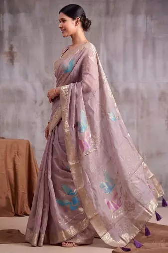 Purple color smart  cotton blend fancy woven designer saree