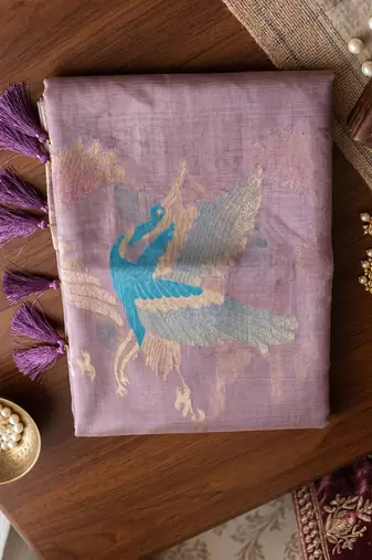 Purple color smart  cotton blend fancy woven designer saree