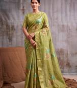 Green color smart  cotton blend fancy woven designer saree