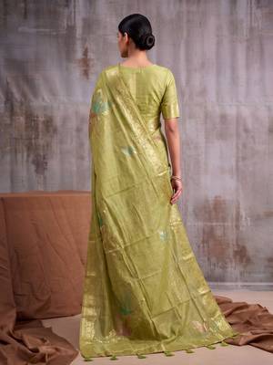 Green color smart  cotton blend fancy woven designer saree 2