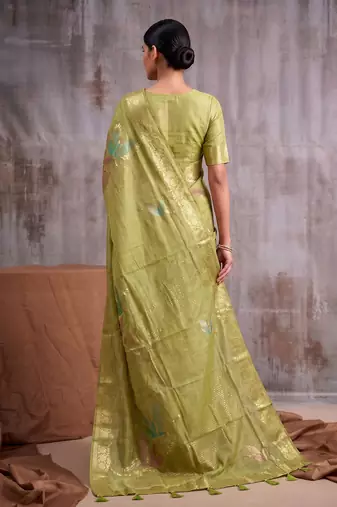 Green color smart  cotton blend fancy woven designer saree