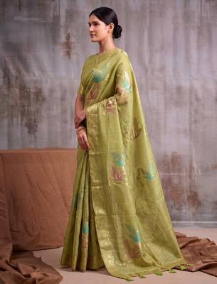 Green color smart  cotton blend fancy woven designer saree 3