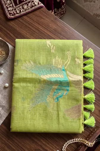 Green color smart  cotton blend fancy woven designer saree