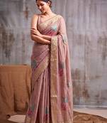 Pink color smart  cotton blend fancy woven designer saree