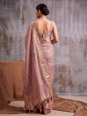 Pink color smart  cotton blend fancy woven designer saree 2