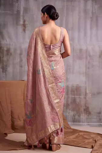 Pink color smart  cotton blend fancy woven designer saree