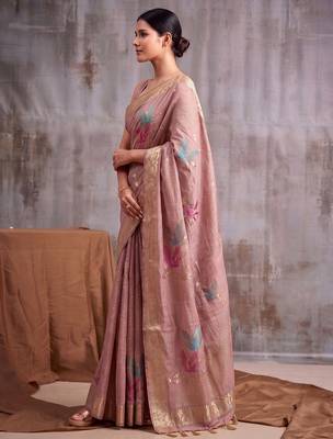 Pink color smart  cotton blend fancy woven designer saree 3