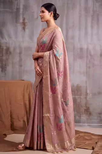 Pink color smart  cotton blend fancy woven designer saree