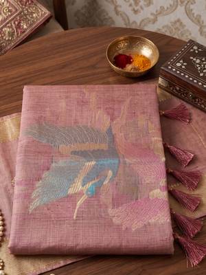 Pink color smart  cotton blend fancy woven designer saree 4