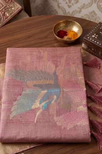 Pink color smart  cotton blend fancy woven designer saree