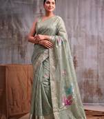 Sea green color smart  cotton blend fancy woven designer saree