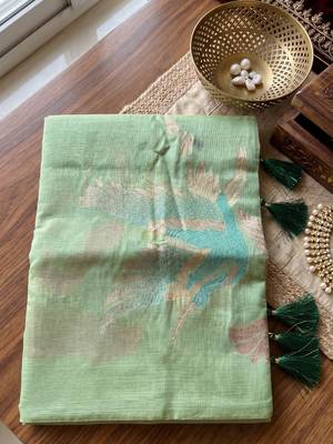 Sea green color smart  cotton blend fancy woven designer saree 4