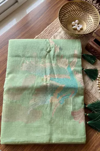 Sea green color smart  cotton blend fancy woven designer saree