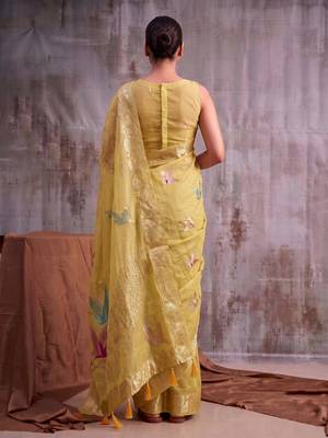 Mustard color smart  cotton blend fancy woven designer saree 2