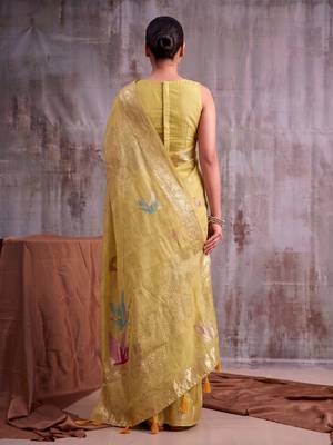Mustard color smart  cotton blend fancy woven designer saree 4