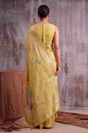 Mustard color smart  cotton blend fancy woven designer saree