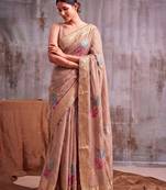 Beige color smart  cotton blend fancy woven designer saree