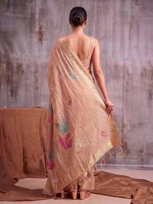 Beige color smart  cotton blend fancy woven designer saree 2