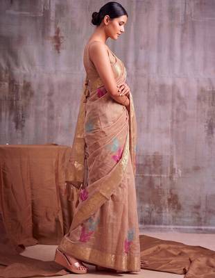 Beige color smart  cotton blend fancy woven designer saree 3