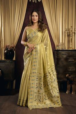 yellow color smart silk blend woven designer sophisticated ceremonial saree 1