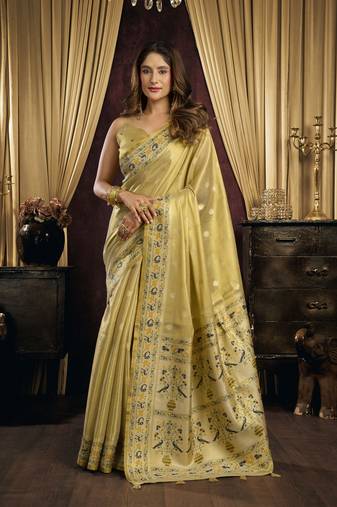 yellow color smart silk blend woven designer sophisticated ceremonial saree