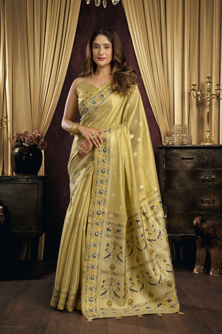yellow color smart silk blend woven designer sophisticated ceremonial saree