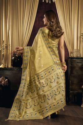yellow color smart silk blend woven designer sophisticated ceremonial saree 2